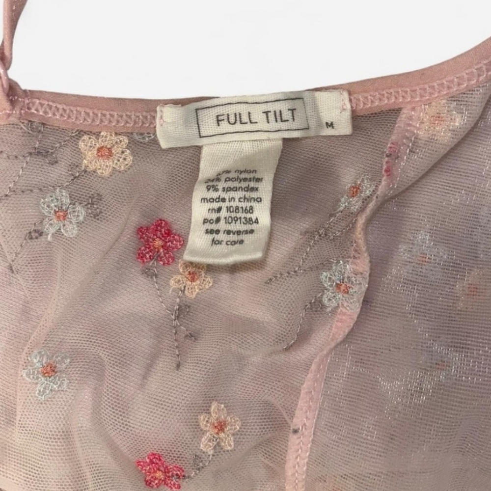 Full Tilt Blush Pink Mesh With Floral Embroidery Bustier Top With Underwires (M) - Picture 8 of 9